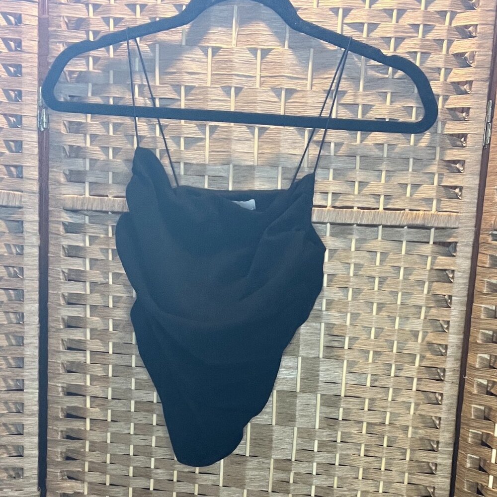 H&M | Black | Draped V-Neck Cami Top with Thin Straps